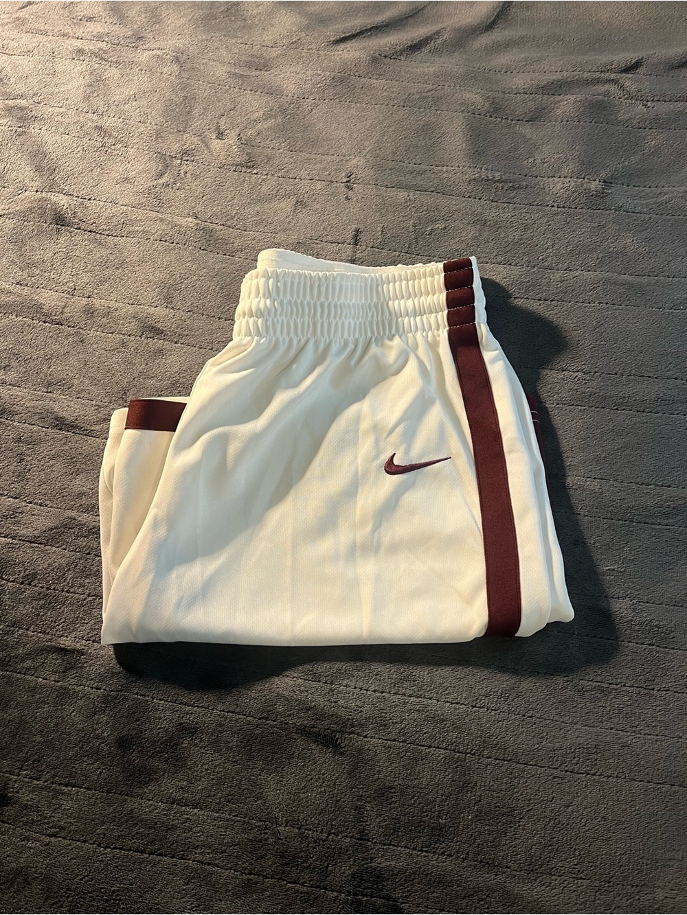Nike White Joggers with Maroon Side Stripe